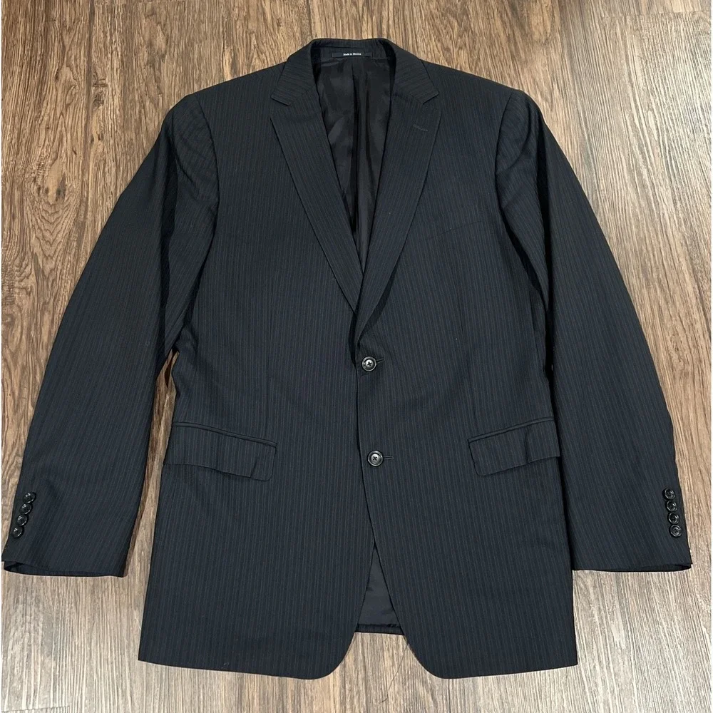 Z Zegna 100% Wool Two Button Blazer Size 54L In Pinstripe Gray